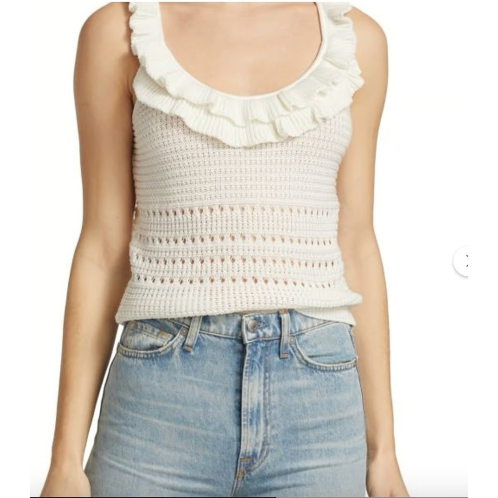 NWT‎ 7 For All Mankind Ruffle Knit Tank Top Y2K XL White Crochet Cottagecore